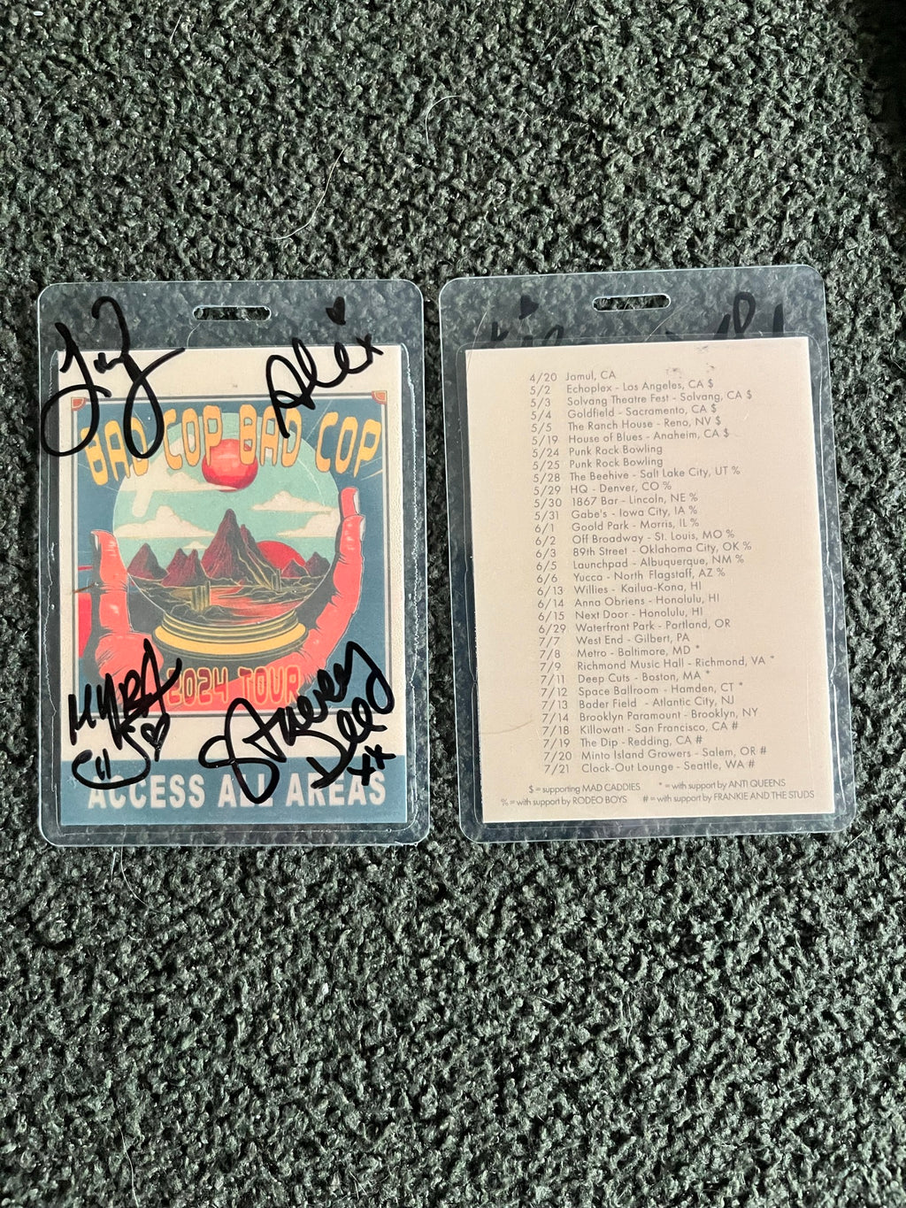 LIMITED SIGNED Bad Cop Bad Cop AAA Tour Laminate 2024 Tour